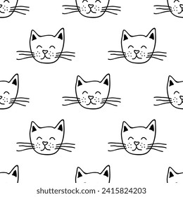 Seamless pattern with cat muzzle doodle for decorative print, wrapping paper, greeting cards, wallpaper and fabric