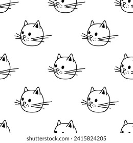 Seamless pattern with cat muzzle doodle for decorative print, wrapping paper, greeting cards, wallpaper and fabric