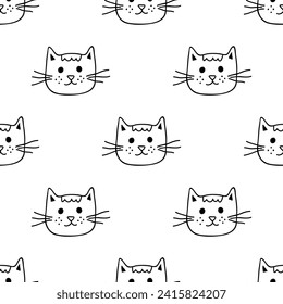 Seamless pattern with cat muzzle doodle for decorative print, wrapping paper, greeting cards, wallpaper and fabric