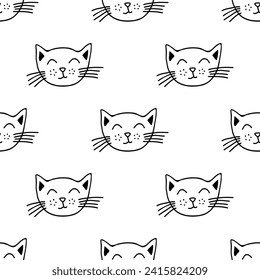 Seamless pattern with cat muzzle doodle for decorative print, wrapping paper, greeting cards, wallpaper and fabric