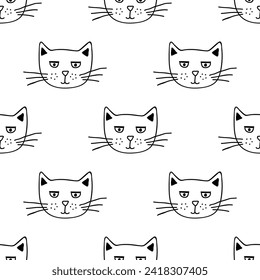 Seamless pattern with cat muzzle doodle for decorative print, wrapping paper, greeting cards, wallpaper and fabric