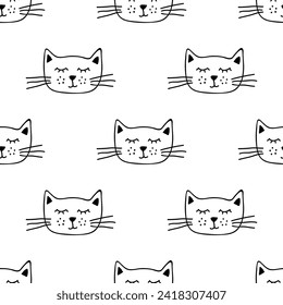 Seamless pattern with cat muzzle doodle for decorative print, wrapping paper, greeting cards, wallpaper and fabric