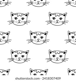 Seamless pattern with cat muzzle doodle for decorative print, wrapping paper, greeting cards, wallpaper and fabric