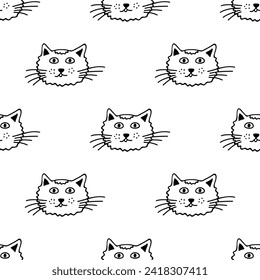 Seamless pattern with cat muzzle doodle for decorative print, wrapping paper, greeting cards, wallpaper and fabric