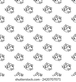 Seamless pattern with cat muzzle doodle for decorative print, wrapping paper, greeting cards, wallpaper and fabric