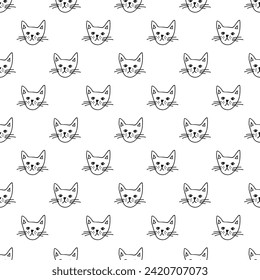 Seamless pattern with cat muzzle doodle for decorative print, wrapping paper, greeting cards, wallpaper and fabric