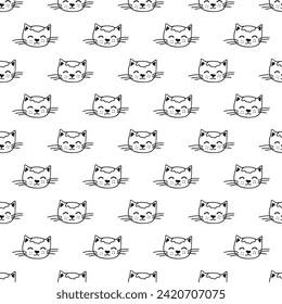 Seamless pattern with cat muzzle doodle for decorative print, wrapping paper, greeting cards, wallpaper and fabric