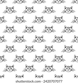 Seamless pattern with cat muzzle doodle for decorative print, wrapping paper, greeting cards, wallpaper and fabric