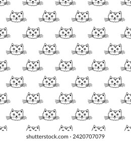 Seamless pattern with cat muzzle doodle for decorative print, wrapping paper, greeting cards, wallpaper and fabric