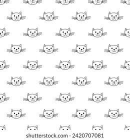 Seamless pattern with cat muzzle doodle for decorative print, wrapping paper, greeting cards, wallpaper and fabric