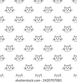 Seamless pattern with cat muzzle doodle for decorative print, wrapping paper, greeting cards, wallpaper and fabric