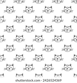 Seamless pattern with cat muzzle doodle for decorative print, wrapping paper, greeting cards, wallpaper and fabric