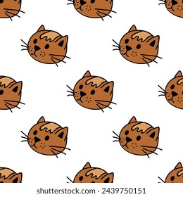 Seamless pattern with cat muzzle doodle for decorative print, wrapping paper, greeting cards, wallpaper and fabric