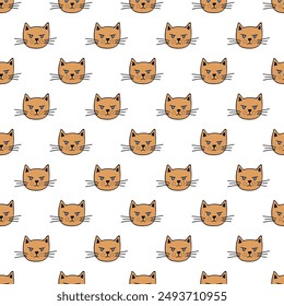 Seamless pattern with cat muzzle doodle for decorative print, wrapping paper, greeting cards, wallpaper and fabric