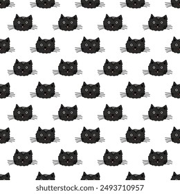 Seamless pattern with cat muzzle doodle for decorative print, wrapping paper, greeting cards, wallpaper and fabric