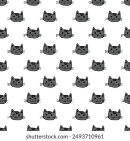 Seamless pattern with cat muzzle doodle for decorative print, wrapping paper, greeting cards, wallpaper and fabric