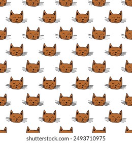 Seamless pattern with cat muzzle doodle for decorative print, wrapping paper, greeting cards, wallpaper and fabric