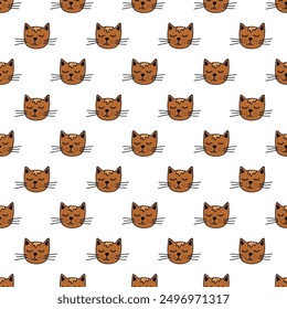 Seamless pattern with cat muzzle doodle for decorative print, wrapping paper, greeting cards, wallpaper and fabric