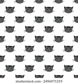 Seamless pattern with cat muzzle doodle for decorative print, wrapping paper, greeting cards, wallpaper and fabric