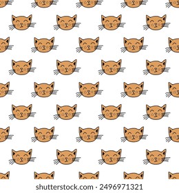 Seamless pattern with cat muzzle doodle for decorative print, wrapping paper, greeting cards, wallpaper and fabric