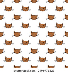 Seamless pattern with cat muzzle doodle for decorative print, wrapping paper, greeting cards, wallpaper and fabric