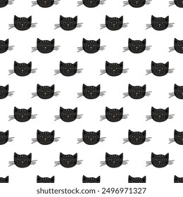 Seamless pattern with cat muzzle doodle for decorative print, wrapping paper, greeting cards, wallpaper and fabric