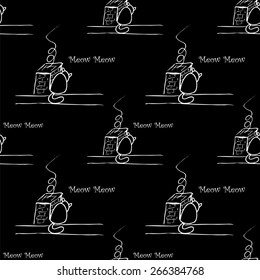 seamless pattern with cat on the  roof on black background