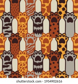 Seamless pattern cat paw  background.Cute animal kitten. Vector illustration.