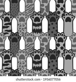 Seamless pattern cat paw  background.Cute animal kitten. Vector illustration.