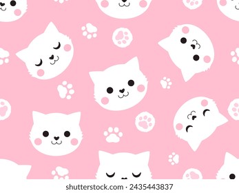 Patrón sin fisuras con impresión de gato y pata en vector de fondo rosa.