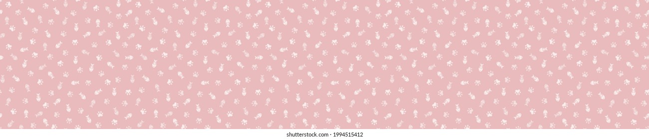 Seamless pattern with cat paw prints and fish bones