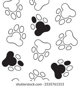 seamless pattern with cat paws. cute print with animal paw prints.