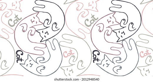 seamless pattern with cat paws or footprints, the word cat. Use for cat salons, veterinary clinics, an element for design