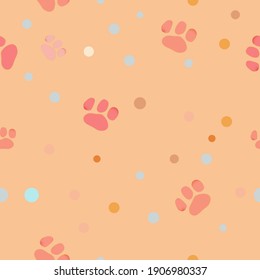 Seamless pattern with cat paws on pastel background. Animal paws. Vector illustration