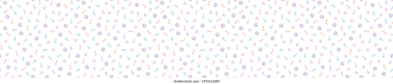 Seamless pattern with cat paws and toys