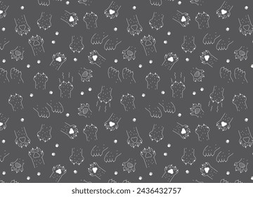 Seamless pattern Cat paws.doodle footprints of kitty. Vector illustration of animals paws for textiles.