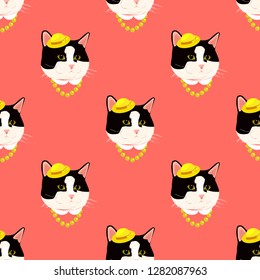 Seamless pattern with cat portraits