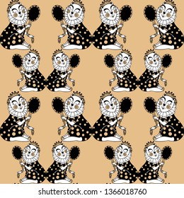 seamless pattern with cat princess looks in the mirror. Vector.