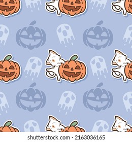 Seamless pattern cat and pumpkin cartoon