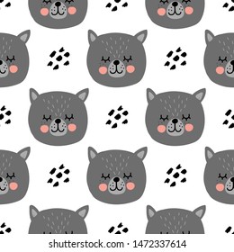 Seamless pattern cat Scandinavian style, vector illustration. Design for fabric, wrapping, textile, wallpaper, apparel.
