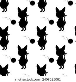 Seamless pattern cat silhouette, cartoon, vector illustration for fabric, print