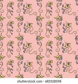 Seamless pattern of a cat sketch in different positions 1