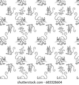 Seamless pattern of a cat sketch in different positions 2