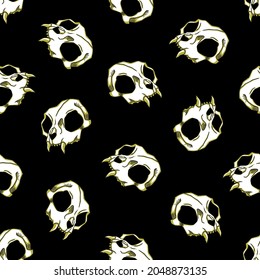 Seamless pattern with cat skulls. Can be used for t-short print, poster or card. Ideal for Halloween, the Day of the Dead and more.