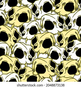 Seamless pattern with cat skulls. Can be used for t-short print, poster or card. Ideal for Halloween, the Day of the Dead and more.