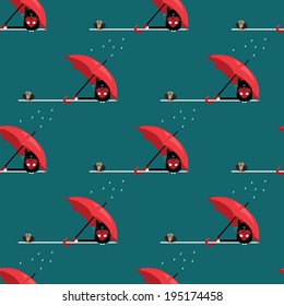 seamless pattern with cat and sparrow with umbrella