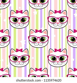 Seamless pattern with cat and stars