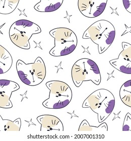 Seamless pattern with a cat. Cat, stars. Vector isolated on white background.