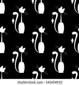 seamless pattern with cat took big fish