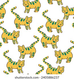 seamless pattern with cat in vector. characters in flat style. Template for wrapping, wallpaper, background for app website.
